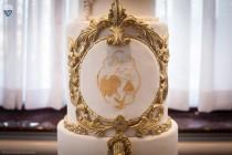 wedding photo -  Gold  & white  wedding cake