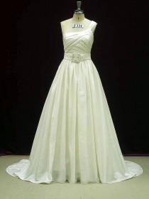 wedding photo - Single Shoulder Wedding Dress with Pockets in Taffeta