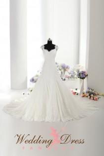 wedding photo - Gorgeous Aline Chantilly Lace Wedding Dress with Beautiful Straps Custom Handmade