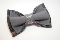 wedding photo - Men's bow tie Taupe bowty Wedding ties Bow tie men Plaid bowties Holiday party gift Grilling gifts Father of the bride outfits Grey necktie