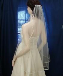 wedding photo - Bridal veil wedding veils Fingertip Cascading /Waterfall Style  trimmed with the tiniest of Satin Ribbon