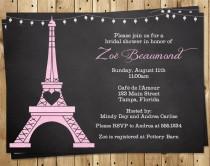 wedding photo - Paris, Bridal Shower, Invitation, Chalkboard, Eiffel Tower, Purple, French Vintage Chic, Wedding, Lavendar, 10 Printed Invites, Love Story