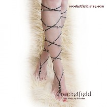 wedding photo -  BEADED Lace Up Barefoot Sandals, knee high, gladiator boots, long, beach, wedding, leg chain, arm, leglet, night out party, bracelet