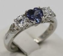 wedding photo - Celtic Heart 3 Stone Lab Created Alexandrite Silver - Promise Engagement Wedding Ring