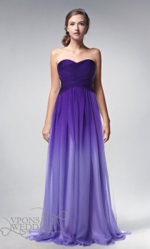 wedding photo - Strapless Full Length Ombre Purple Prom Dresses 2014 DVP0002 