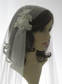 wedding photo - 1920s style wedding  veil -  couture bridal cap veil - cap veil with blusher -  Summer