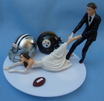 wedding photo - Wedding Cake Topper House Divided Football Team Rivalry Themed You Pick Your Two Teams w/ Bridal Garter Humorous Sports Fan Fun Unique Top