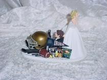 wedding photo - Notre Dame University Football Couple Bride dragging Sports Lover Groom Fun Wedding Cake Topper-2