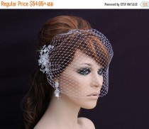 wedding photo - SALE - Birdcage Veil and Crystal Comb , Bird Cage Veil , Blusher , Bridal Comb ,  Wedding Comb , Bridal Hair Accessory