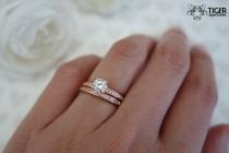 wedding photo - 3/4 ctw Wedding Set, Accented Solitaire, Half Eternity Ring, Man Made Diamond Simulants, Engagement Rings, Sterling Silver, Rose Gold Plated