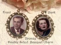 wedding photo - Double-Sided Memorial Bouquet Charm - Personalized with Photo - Antique Bronze