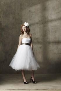 wedding photo - Tulle Wedding Dress Sweetheart Strapless Tea Length Cotton And Tulle Party Dress - A Whimsical Spring By Cleo And Clementine