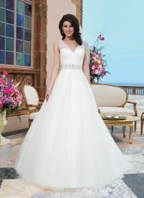 wedding photo -  Sincerity 2015 Sheer Beaded Straps A Line Wedding Dresses V Neck And V Back Tulle Skirt Court Train Elegant Corset Bridal Gowns 3843 Online with $104.03/Piece on Hjklp88's Store 