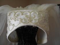 wedding photo - Vintage 1960/1970 Bianchi Ivory Juliet Satin Cap/Headpiece Veil with Pearls Raw Cut Edge Trim