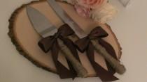 wedding photo - rustic cake knife, country wedding cake serving set, burlap and lace, mason jar wedding, custom color ribbon (K132)