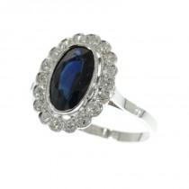 wedding photo - Sapphire Engagement Ring - Art Deco Diamond Sapphire Platinum Ring 1920s
