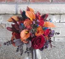 wedding photo - Fall Bridal Bouquet in Oranges, Reds & Burgundy for your Wedding, Example Only!! DO NOT PURCHASE