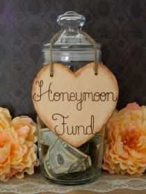 wedding photo - Wooden Heart Sign Wood Burned Engraved Rustic Sign Honeymoon Fund Sparklers Cards Bubbles Custom