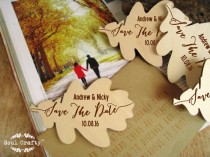 wedding photo -  Save The Date Wooden Leaft Fridge Magnet Engraved Rustic Spring Autumn Wedding Gift invitation Decoration Bridal Pack of 30 / 50