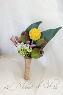 wedding photo - Barton - Australian Native Flower Men's Buttonhole / Boutonniere. Billy Button, Kangaroo Paw, Wax Flower And Gumnuts