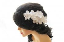 wedding photo - Bridal head piece, White flower crown, Wedding head piece, Bridal hair accessories, Cherry flower headband
