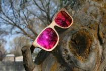 wedding photo - Free Shipping. Zebrawood Pink Sunset Rainbow Lens Wayfarer polarized wood sunglasses. Natural Handmade. Wedding Sunglasses