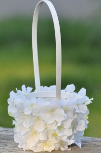 wedding photo - Beautiful White Hydrangea Flower Girl Basket