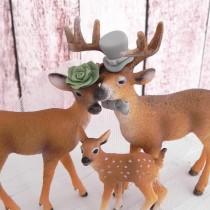 wedding photo - Family Deer Wedding Cake Topper, Rustic, Country, Woodland, Green and Grey