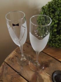 wedding photo - Bride and Groom Frosted Champagne Glasses