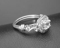 wedding photo - Gold Ring, pure natural white Ceylon Sapphires handmade Art Deco Engagement ring  P-034