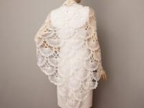 wedding photo - Bridesmaid gift in  white  ,crochet shawl scarf Wedding gift ,  crocheted shrug capelet wrap