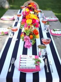wedding photo - Black and White Striped Table Runner