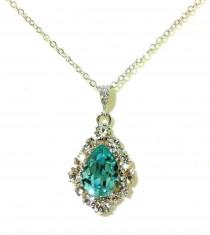 wedding photo - Something Blue Turquoise Necklace, Swarovski Teardrop Jewelry, December Birthstone, BIJOUX