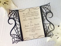 wedding photo - Gothic Spider Web Halloween Wedding Invitation Gatefold DIY Kit Spooky Love Heart Party