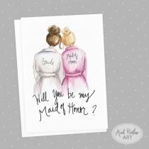 wedding photo - Maid of Honor Brunette Bride and Blonde Maid of Honor, Will You Be My Maid of Honor card PDF printable card