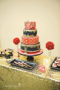 wedding photo -  Red black and gold wedding cake