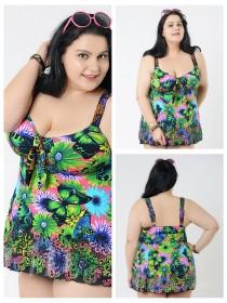 wedding photo -  Green Flower Conservative Colorful Printed High Elasticity Plus Size Swimsuit With Little Skirt Lidyy1605241070