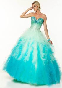 wedding photo -  Sweetheart Lace Up Blue Pink Sleeveless Beading Tulle Floor Length Ball Gown