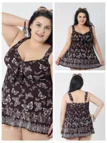 wedding photo -  Brown Butterfly Conservative Colorful Printed High Elasticity Plus Size Swimsuit With Little Skirt Lidyy1605241066