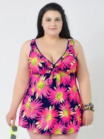 wedding photo -  Dark Blue And Rose Color Flower Printing Plus Size Sexy Womens Swimsuit Lidyy1605241052