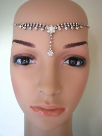 wedding photo -  1920s Bridal Headband Art Deco Headpiece Great Gatsby Crystal Tikka Upcycled Vintage Diamante Hairband Flapper Jewelry Wedding Accessories