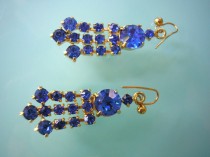 wedding photo - Cobalt Blue Earrings, Blue Rhinestone, Dangle Earrings, Vintage Jewelry, Deco, Gatsby Jewelry, Sapphire, 1920s, Royal Blue, Capri Blue
