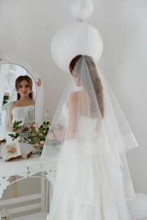 wedding photo - horsehair trim veil,  waltz length veil, circle veil, blusher veil,wedding veil,bridal veil, veil with trim,  drop veil,  horsehair veil,