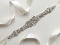 wedding photo - SALE rhinestone bridal applique, crystal applique for wedding sash, beaded belt, bridal belt