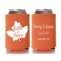 wedding photo - Personalized Fall In Love Fall Rustic Wedding Favors,Wedding Can Coolers, Custom Beverage Insulators, Beer Huggers, Fall Wedding Favor