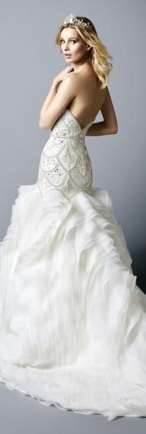 wedding photo - DECADENT BEADED FIT AND FLARE BRIDAL GOWN WITH TEXTURED LAYERED SKIRT 