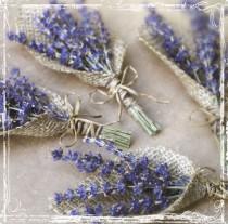 wedding photo - Lavender And Burlap Boutonniere - Herb Weddings - European Elegant Wedding - Purple Dried Flower - Groomsmen, Groom - Herbal Lapel Pin