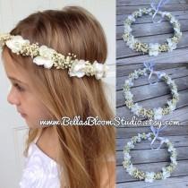 wedding photo -  Baby's Breath & Ivory Flowers Crown - Real Dried Floral Hair Wreath, Toddler flower crown ,Baby Halo Wedding ,Rustic floral crown etsy