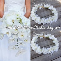 wedding photo -  White flower Crown, HAWAIIAN FLOWER CROWN - Tropical White Crown, Bridal white Headpiece, white Tiara, Beach Wedding ,Flower Girl crown,etsy