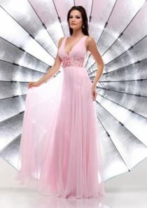 wedding photo -  V-neck Crystals Pink Sleeveless Chiffon Floor Length
